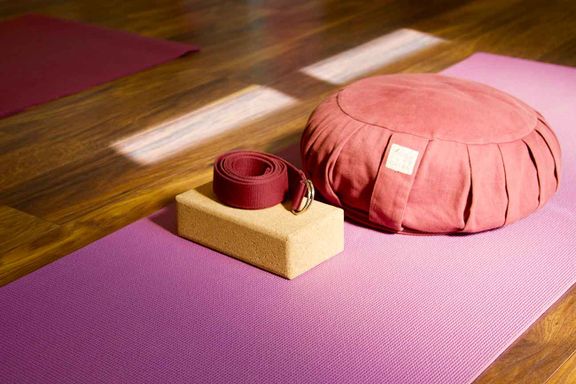 zafu, brique, sangle, tapis